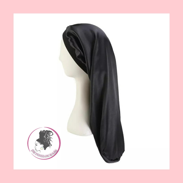 Bonnet en satin noir pour cheveux long