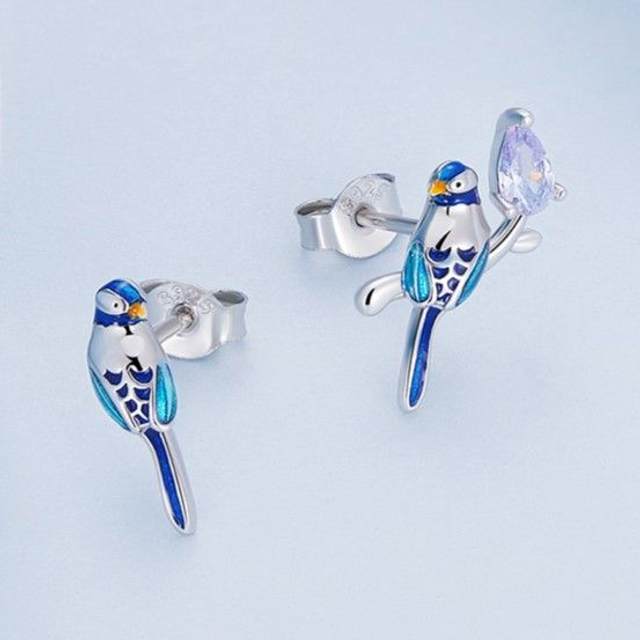 Oorbellen IJsvogel blauw, 925 zilver