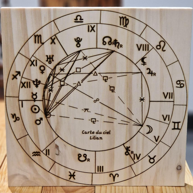 Gravure sur bois de votre thème astral personnalisé 