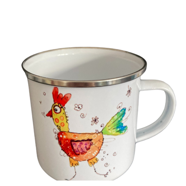 Emailletasse "Hühnerdame"