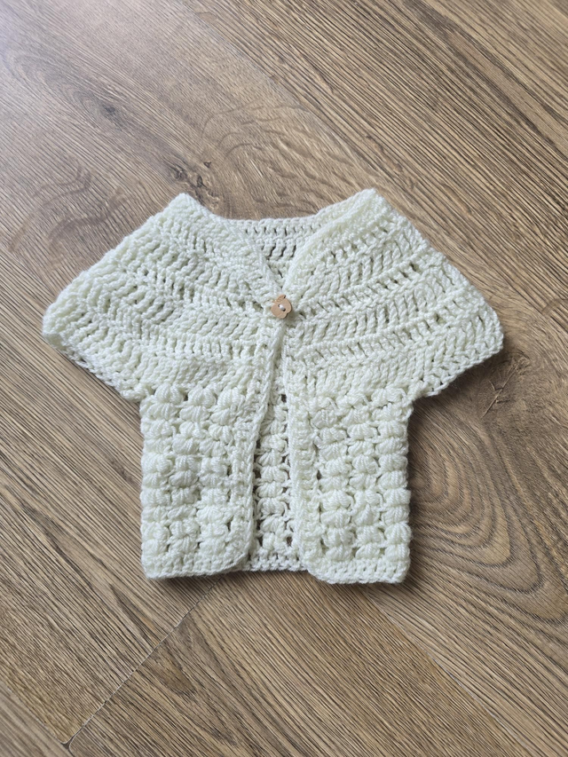 Crochet baby sleeveless cardigan yellow prem-newborn or doll
