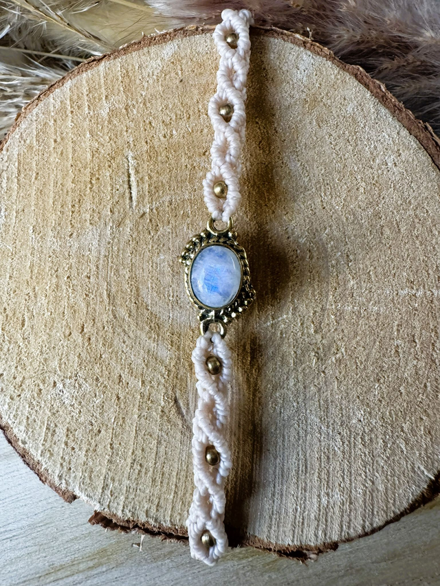 Luna - Bracelet micro-macramé et pierre de lune / Collection Céleste