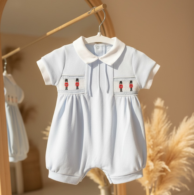 Boys Blue Smock Soldier Romper 