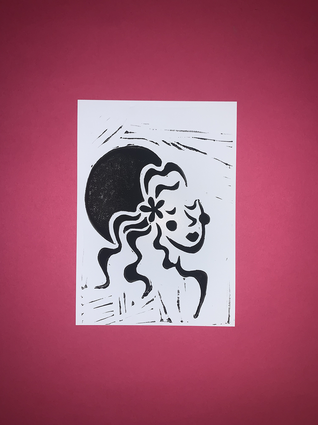Carte postale linogravure originale "Portrait"