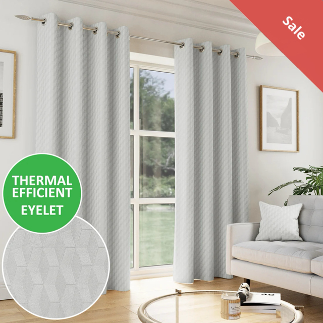 Enhanced Living Tokyo Grey Room Darkening Velvet Embossed Readymade Eyelet Curtains