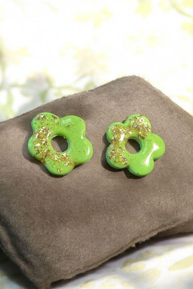 Pampilles interchangeables vert clair et feuilles dorées pour créole 