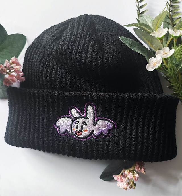 Embroidered Bat Beanie Hat