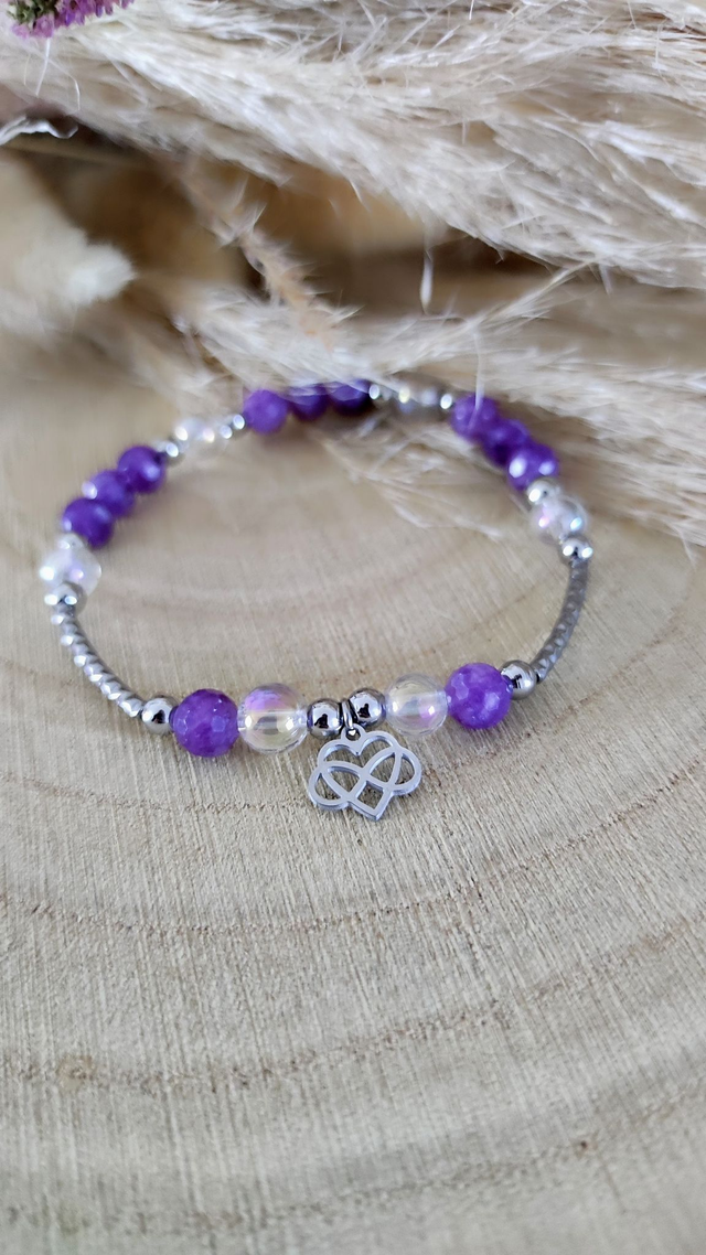 Bracelet "Apaise les pensées négatives" Lépidolite facettée