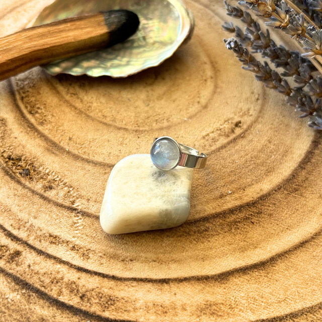 Bague réglable Labradorite &amp; inox couleur argenté