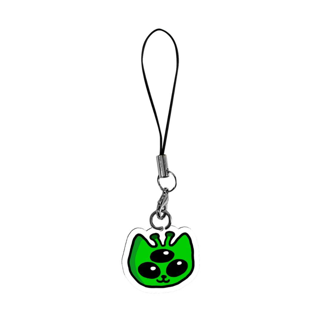 Green Alien Cat Acrylic Phone Charm