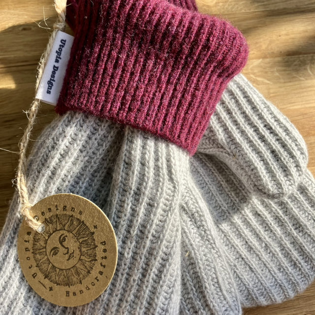 Grey & Red Mittens