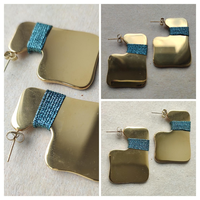 Boucles acier et fil bleu& or " les sublimes" sans nickel, pièce unique 