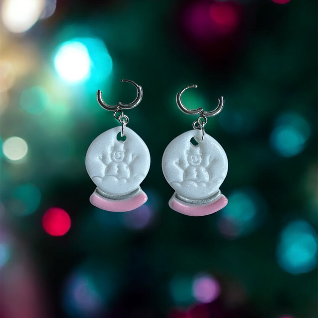 Polymer Clay Snow Globe Earrings - Pink