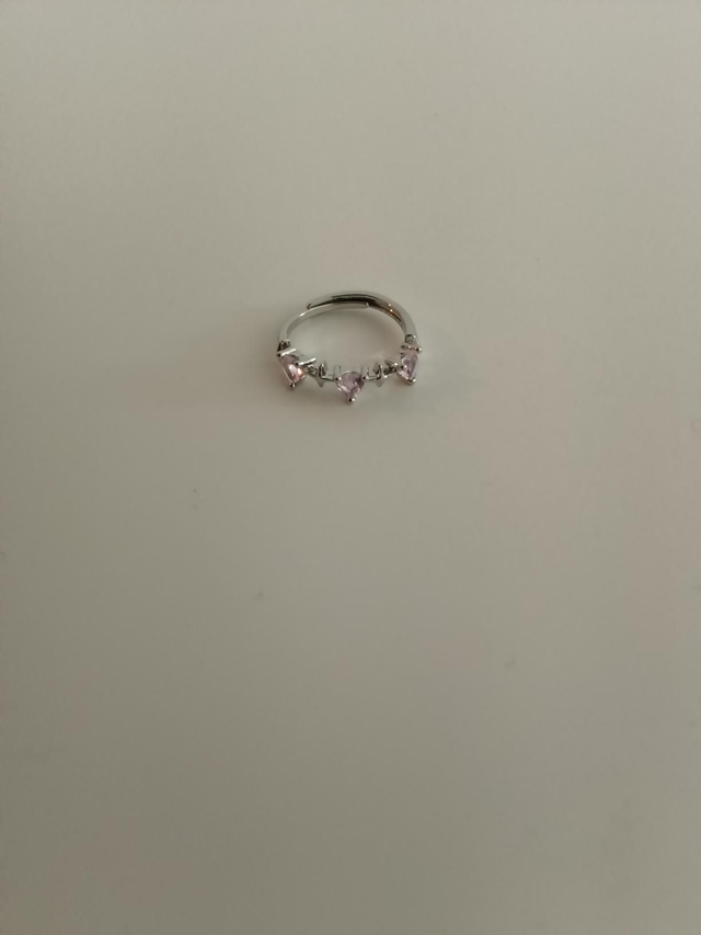 Roze hartjes open ring zilver kleurig