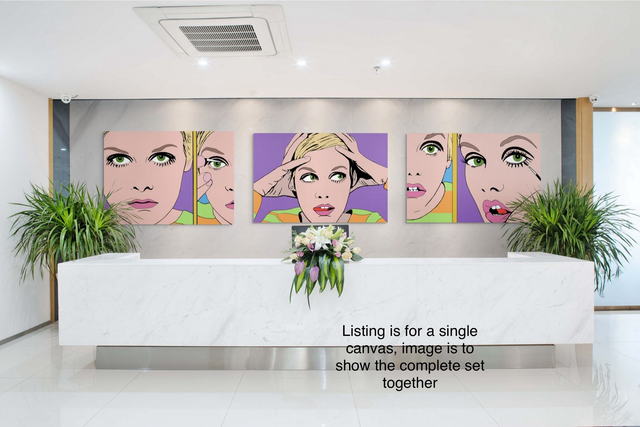 Canvas Wall Art, Supermodel Twiggy, Large Scale Graphical Colourful Artwork, Four Sizes, Part 1 of a Set of 3
