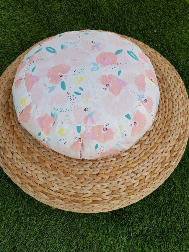 09 - Zafu Blanc à fleurs - AQUARELLA