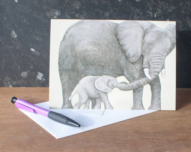 Mummy and Baby African Elephants Card/Mounted Print (blank inside)