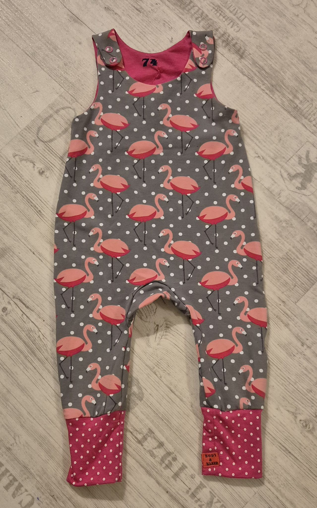 Baby Strampelanzug ohne Ärmel, Flamingo, #74