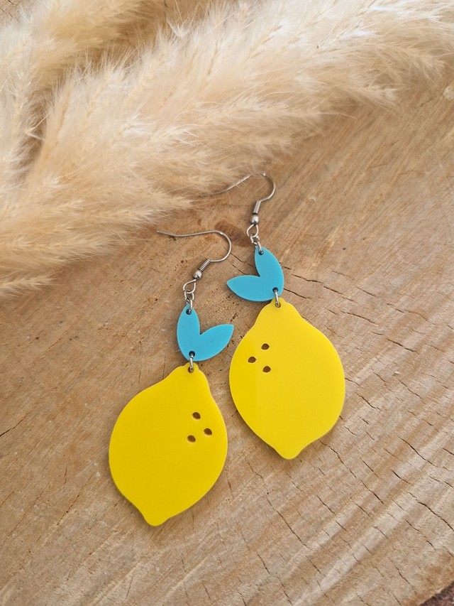 Boucles d'oreilles "Citrons" - Sur crochets argentés