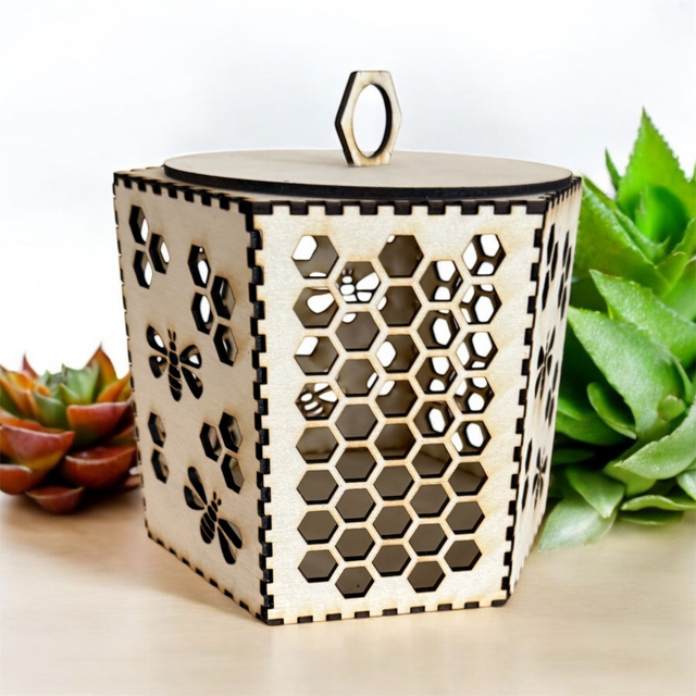 Photophore/lanterne abeille bois  