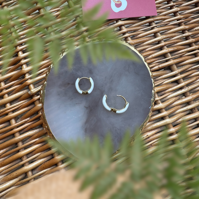 Créoles blanches et dorées - Rondes 14 mm