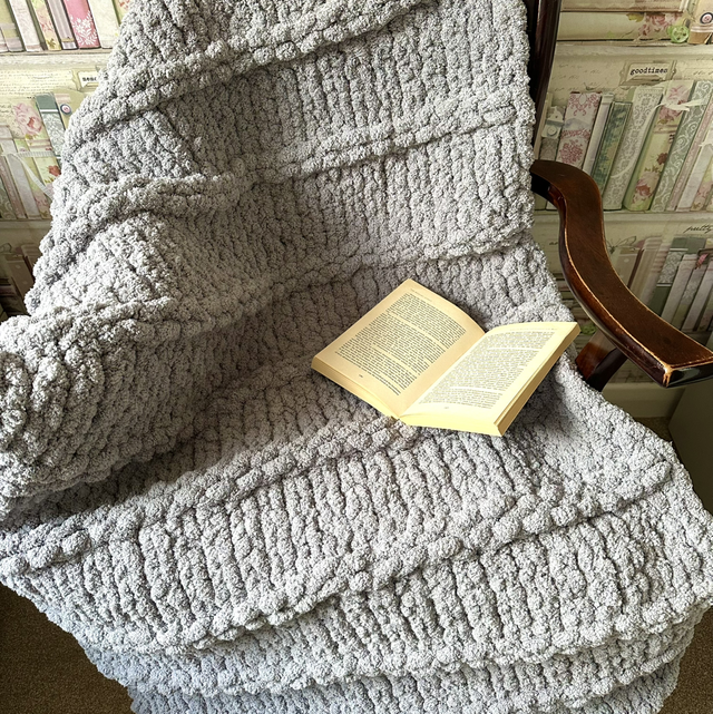 Finger Knitted Chunky Chenille Blanket 