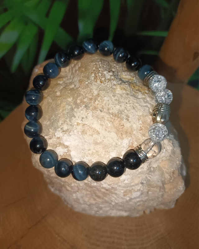 Bracelet en œil de faucon et cristal de roche