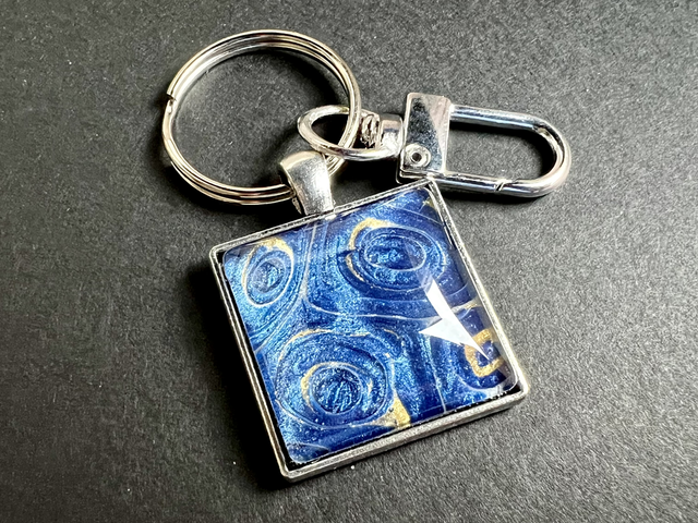 Blue and Gold Square Keyring