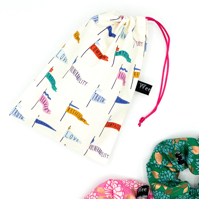 Reusable Organic Cotton Fabric Gift Bag - Cream Positivity Slogan