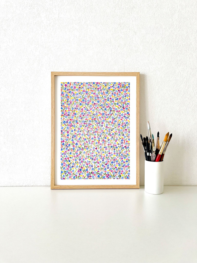 Aquarelle originale - Motif esprit Liberty 30x40 cm