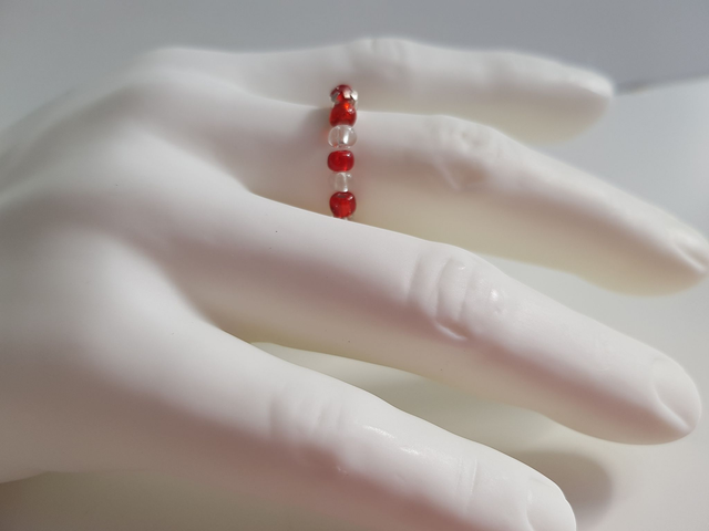 Bague Perles Rouges et Blanc