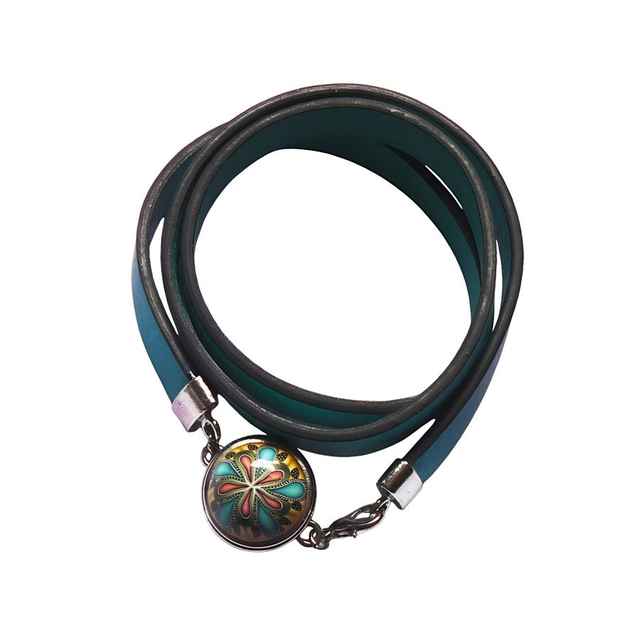 Bracelet homme femme simili cuir turquoise mandala