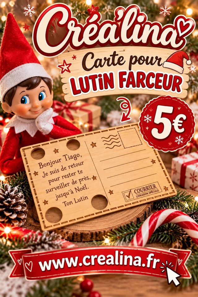 Carte en bois pour lutin farceur ( vendu sans le lutin) 