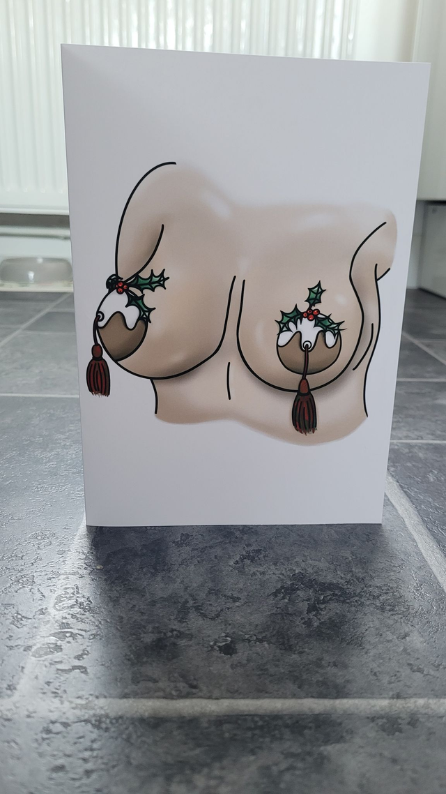 Christmas Pudding Nipple Tassels Cheeky Christmas Card - A5 Greetings Card