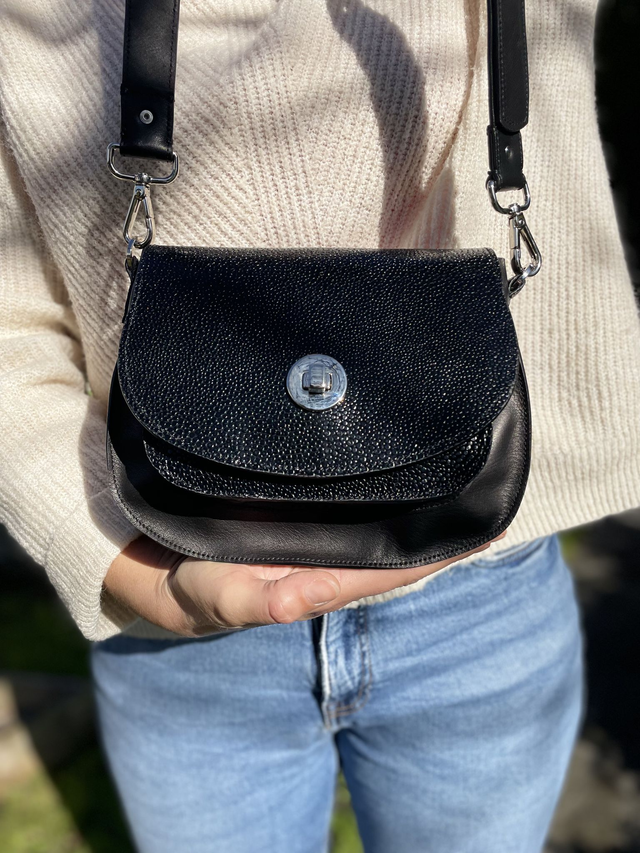 Baroudeuse Cuir Noir effet galuchat