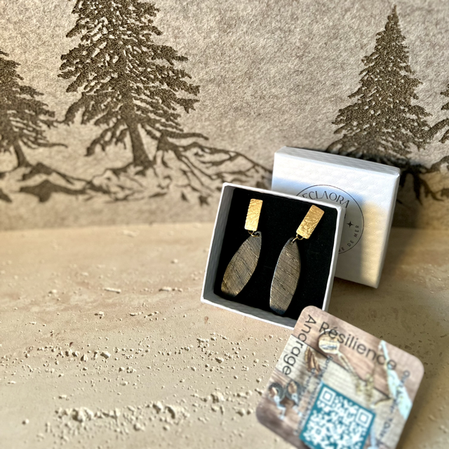 Boucles d'Oreilles Bois de Morta &amp; Acier Doré