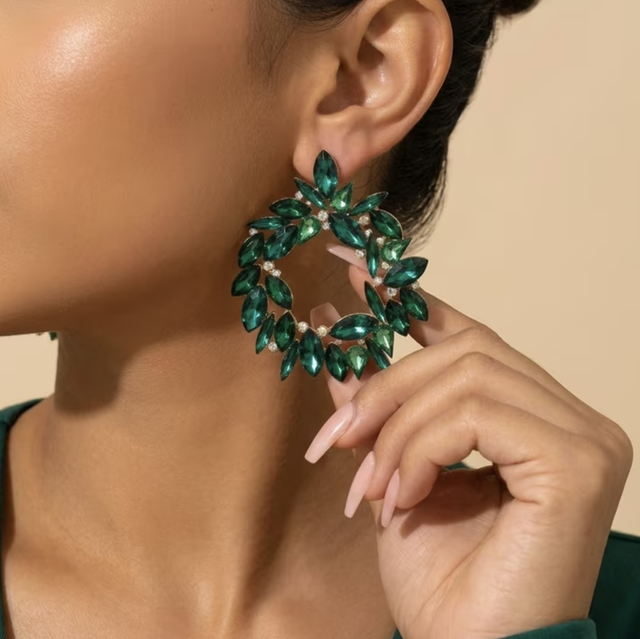 Emerald Crystal Statement Earrings
