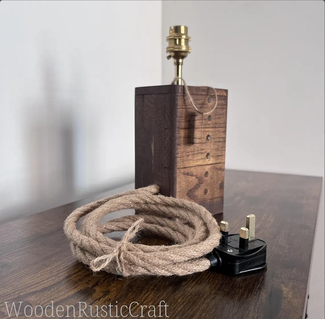 Tall Chunky Oak Table Lamp Base — Georgian Oak & Jute Cord