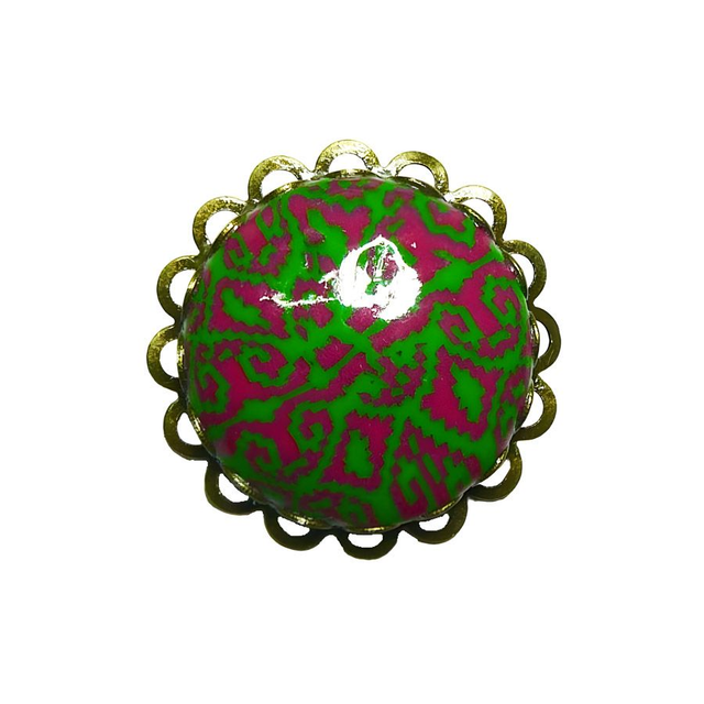 Broche ronde rétro rose vert