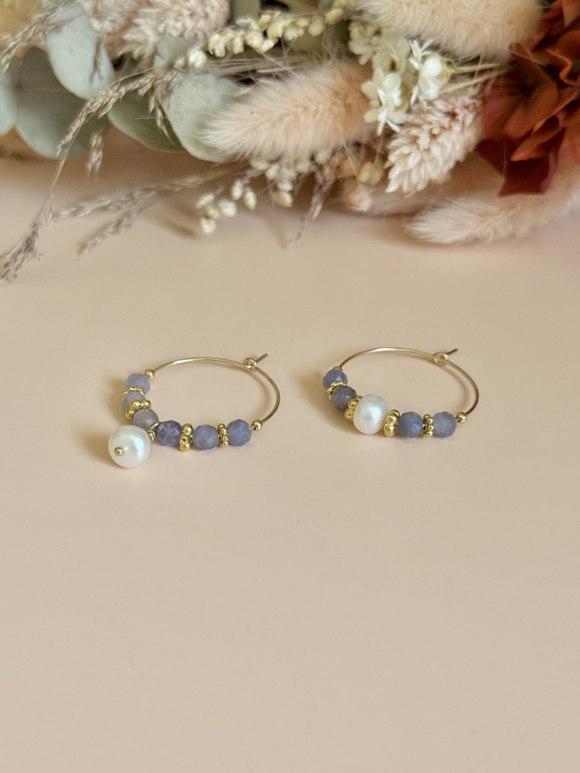 Créoles Tanzanite, Perles Philippines, Collection "Envoûtante"