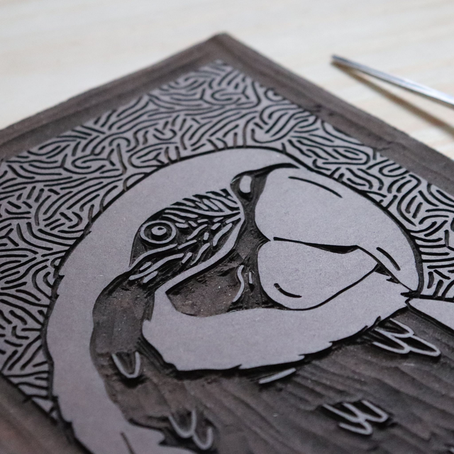 Linogravure A5 Perroquet Ara