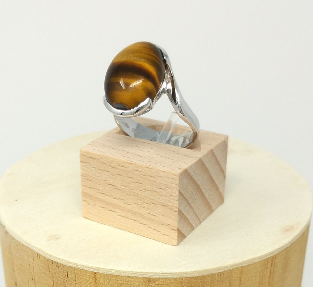 Bague pour femme cabochon en oeil de tigre ovale taille 58 - 2127