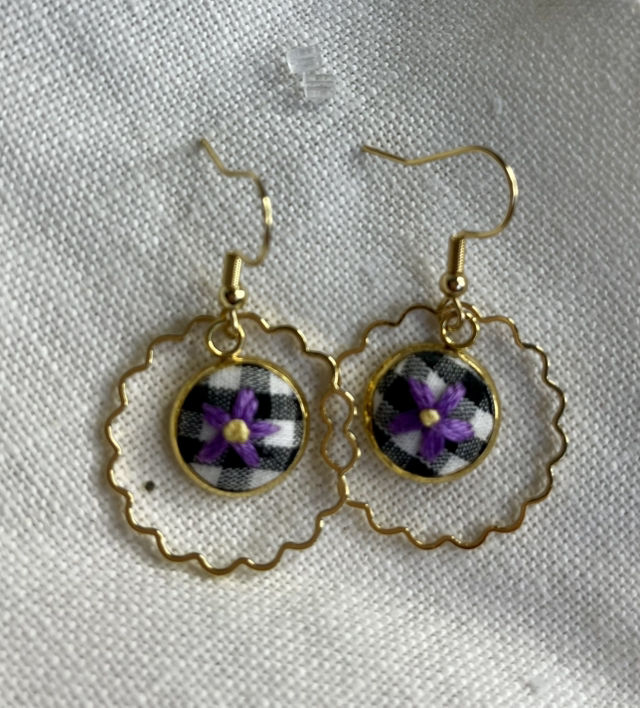 Boucles d’oreilles *Marya violet/vichy noir
