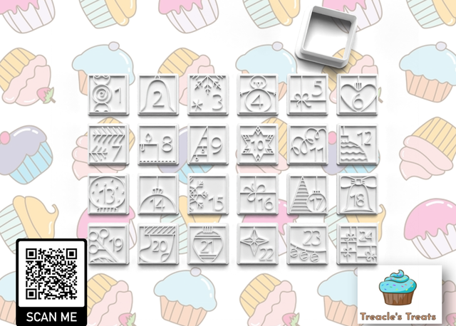 Christmas Advent Calender Fondant/cookie stamps with cutters