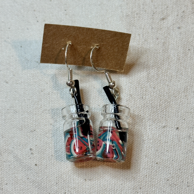 Watermelon drink jar earrings 