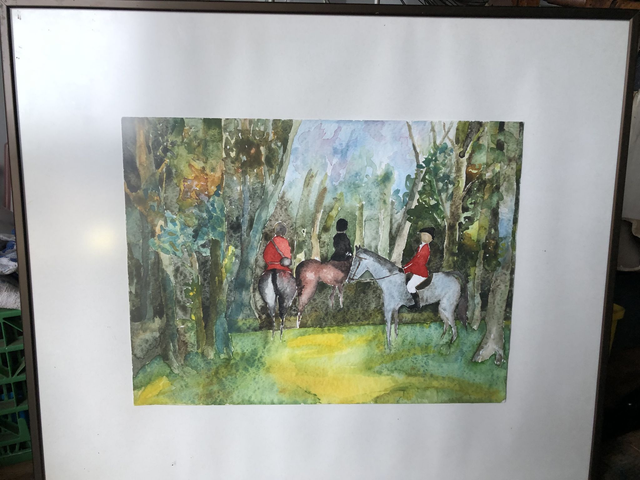 Aquarell Reitjagd, Künstlerin Ilse Theurer, 30x40 cm, mit Rahmen 61x52 cm