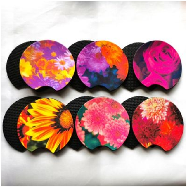 2 Pack Of Floral Car Cup Holder Coasters - Universal Size - 6 Designs To Choose From