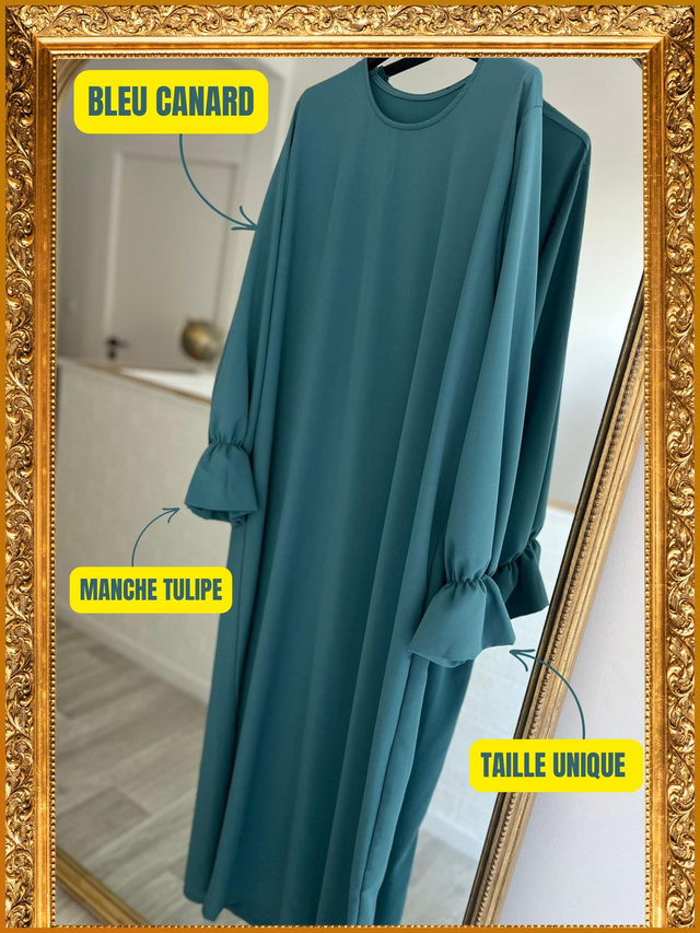 Abaya Manches Tulipe: Bleu Canard 💞