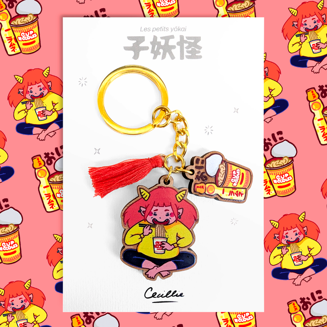 Porte-clé en bois Oni noodles