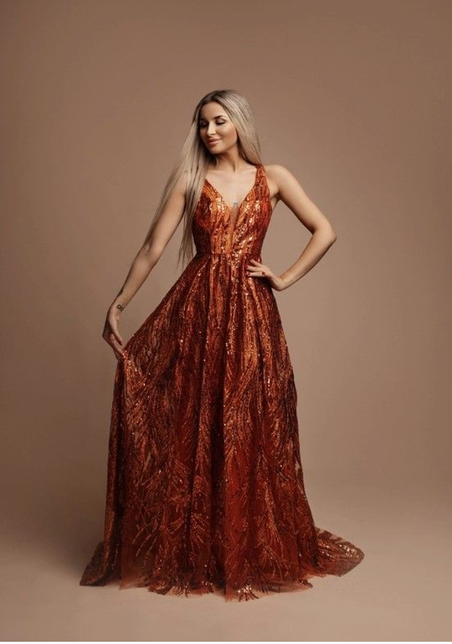 Abendkleid Orange, mit Pailletten